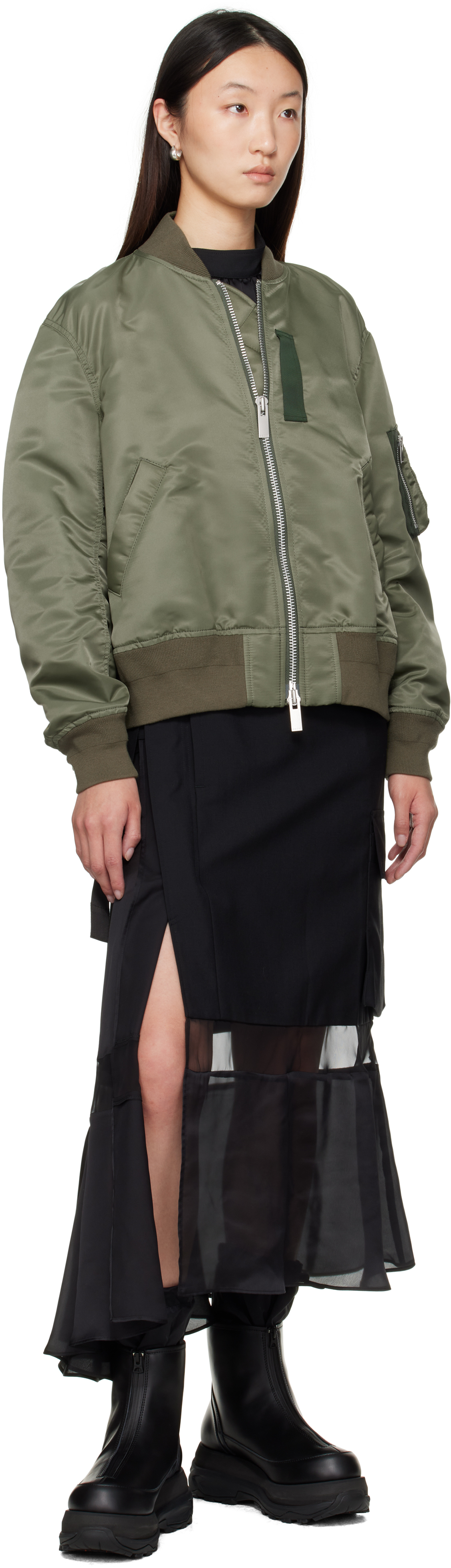 Khaki Nylon Twill Bomber Jacket
