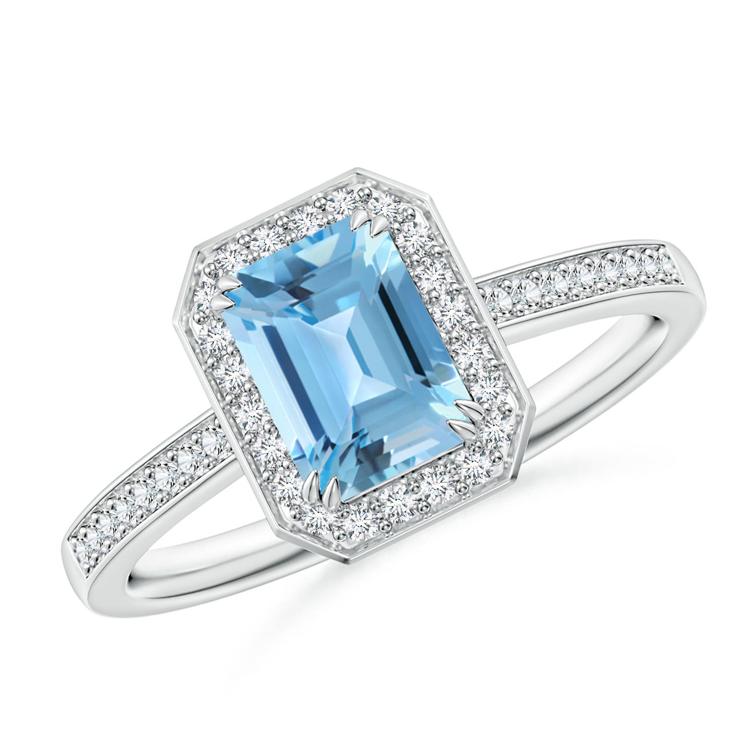 Angara 1.2 Carats Emerald-Cut Swiss Blue Topaz Engagement Ring with Diamonds in Platinum