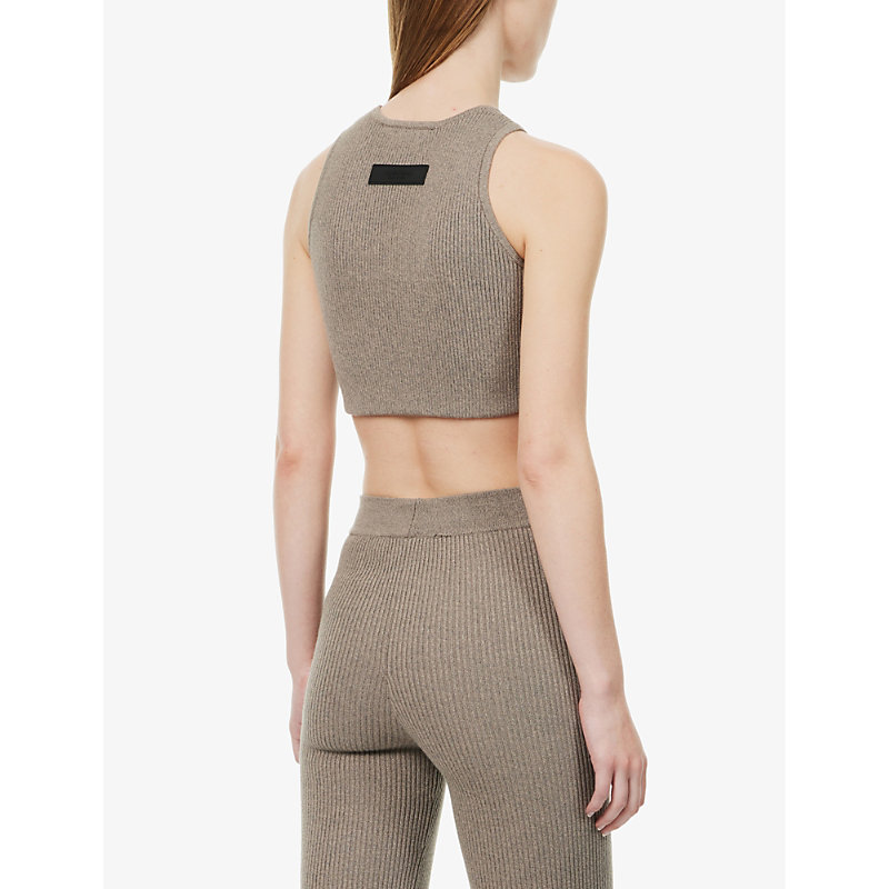 Womens Heather Grey Cropped Rib-knitted Tank top XL