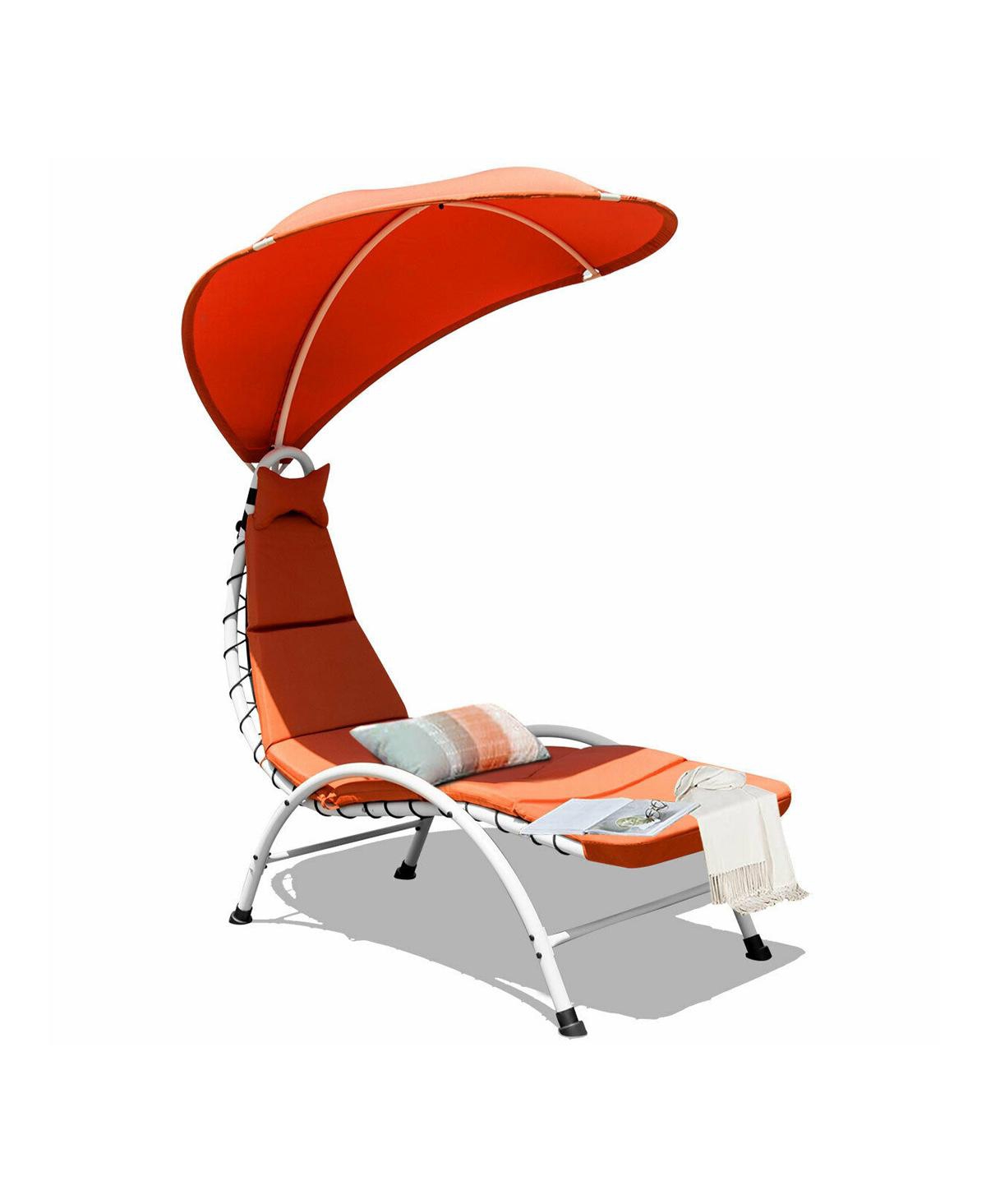 Patio Hanging Swing Hammock Chaise Lounger Chair with Canopy-Orange - Orange