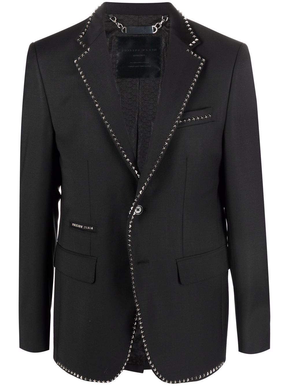 Studded-trim single-breasted blazer - Black