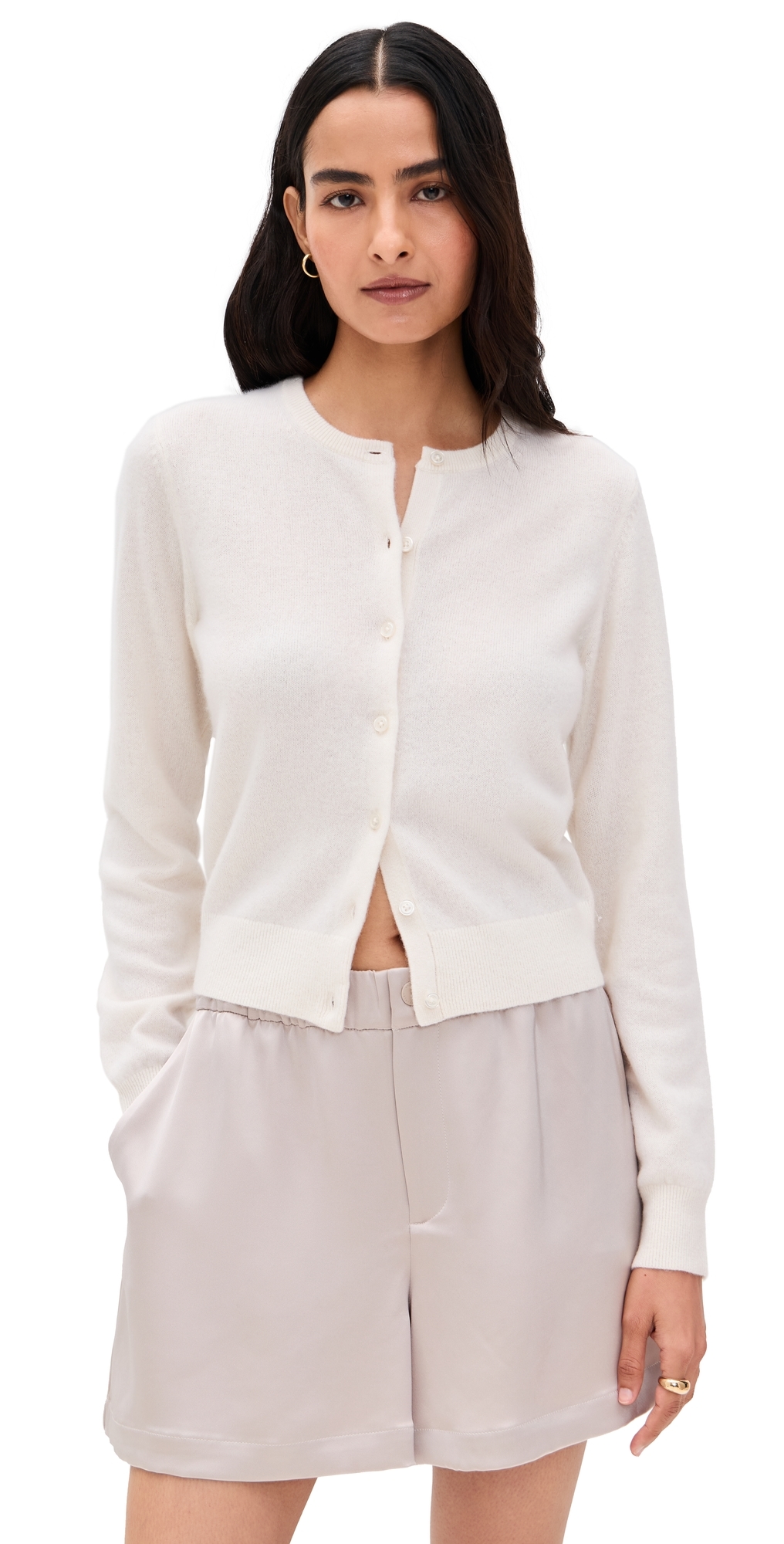 Cashmere Crew Neck Cardigan Soft White