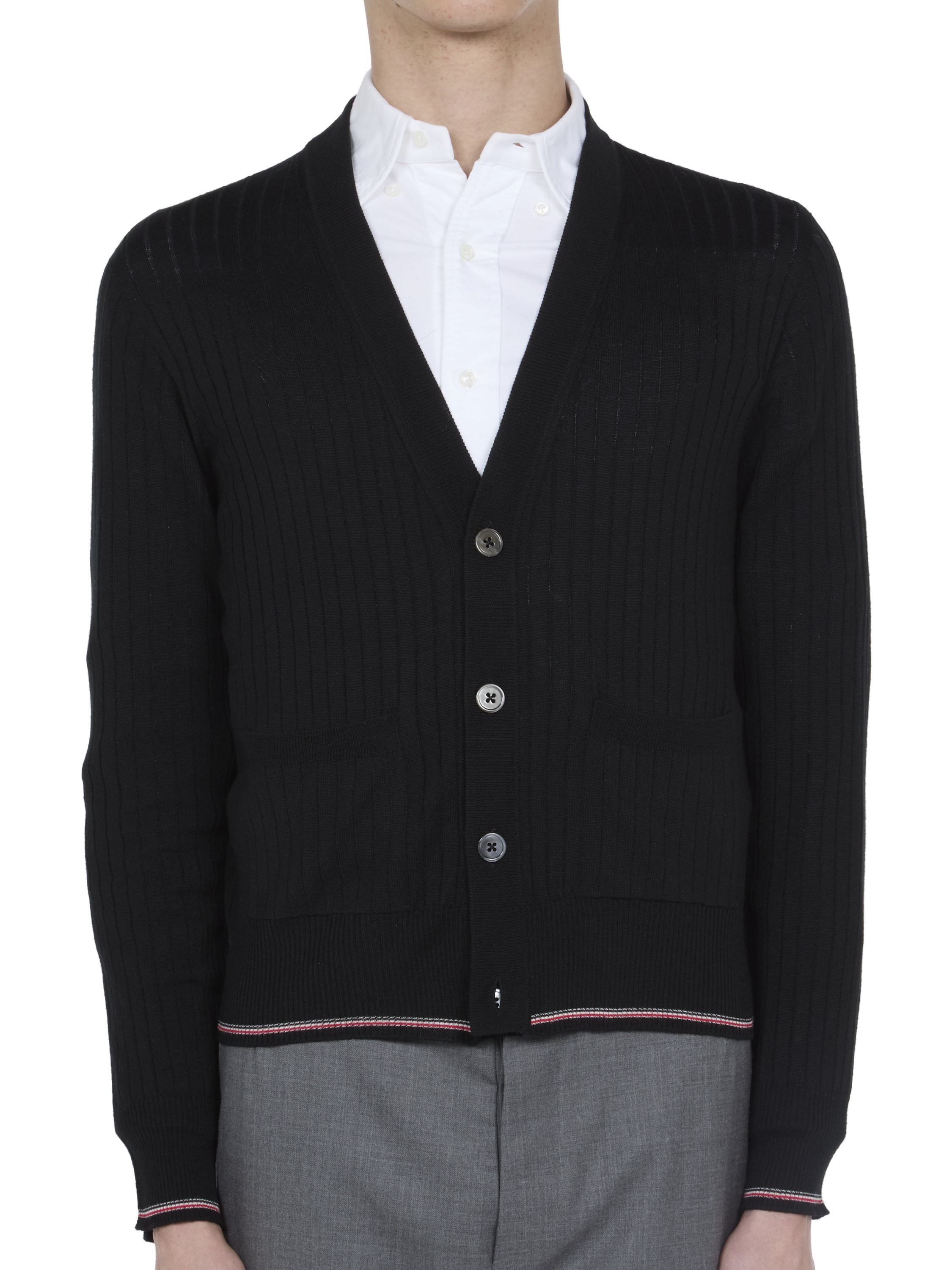 Ribbed Merino Wool Cardigan — Black