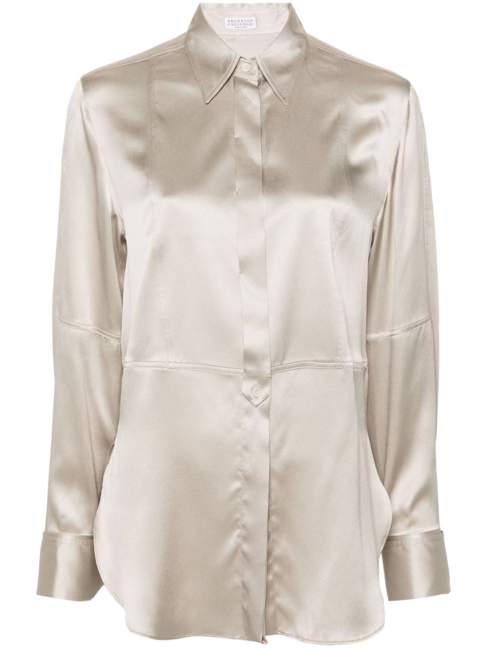 Pointed collar satin shirt - Grey