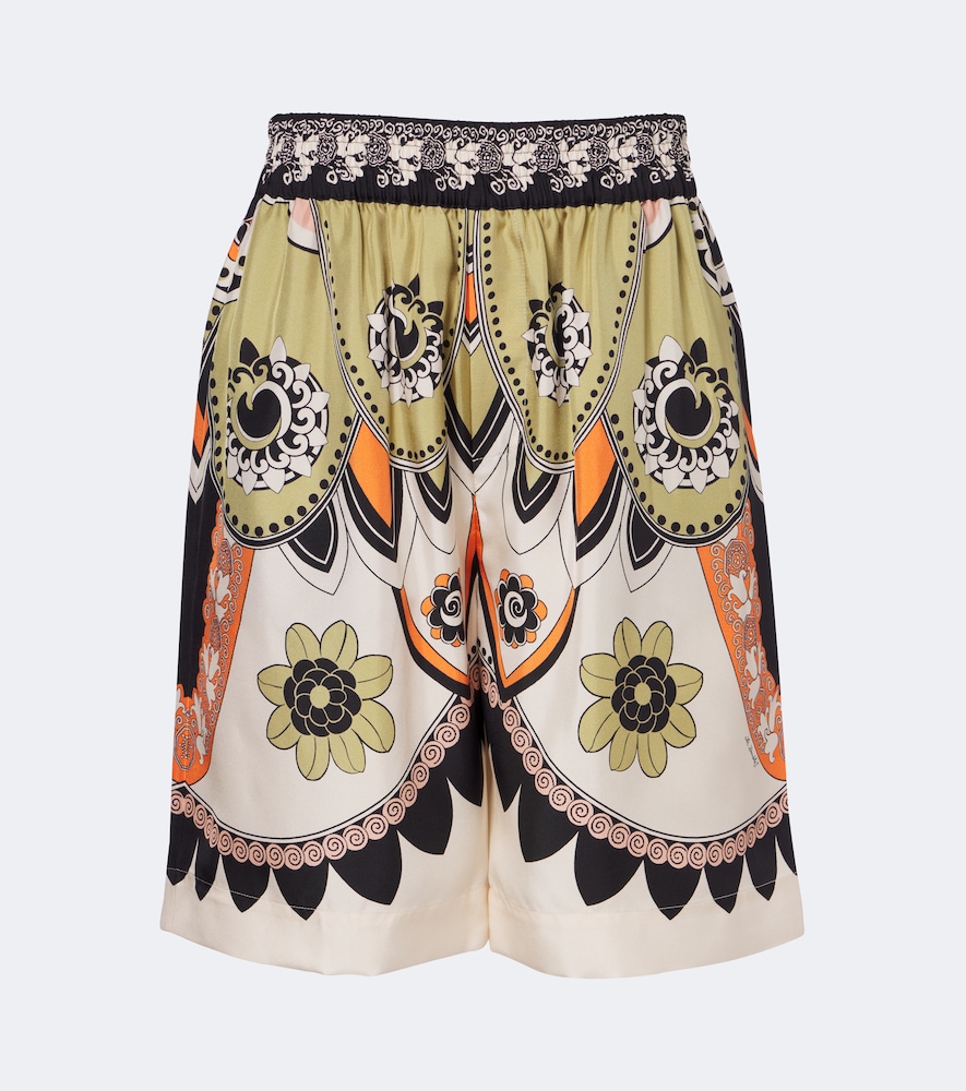 Printed silk twill Bermuda shorts