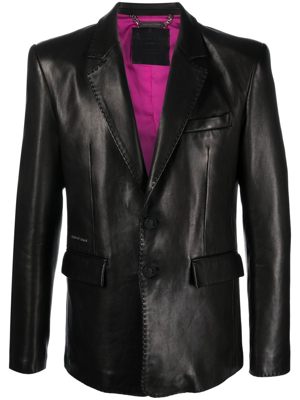 Single-breasted leather blazer - Black