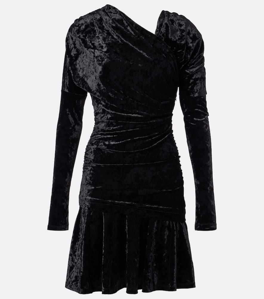Ruched asymmetric velvet minidress