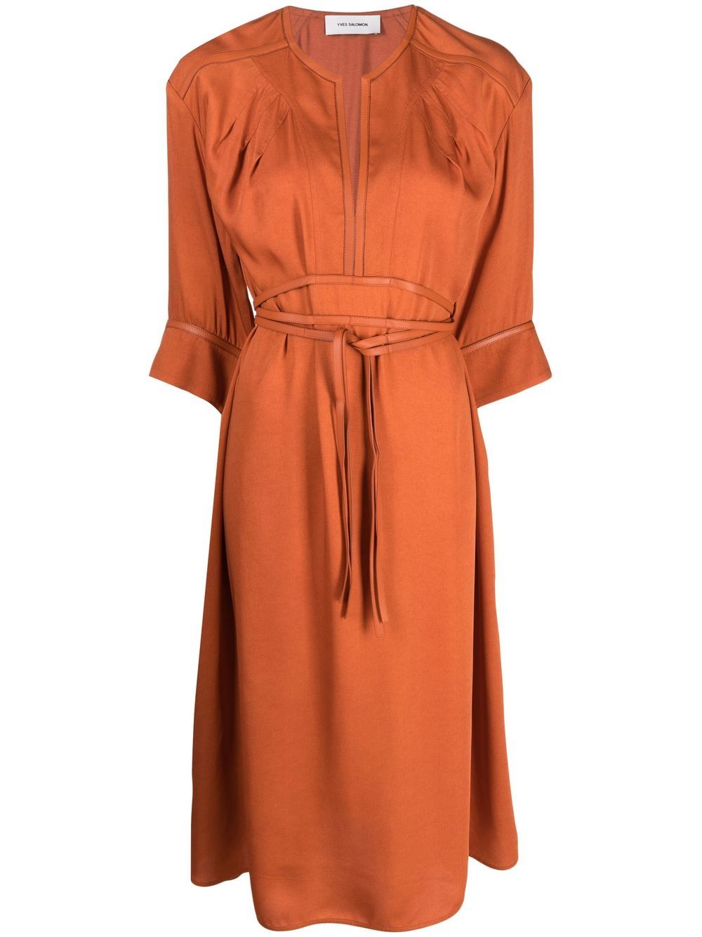 Belted-waist midi dress - Orange