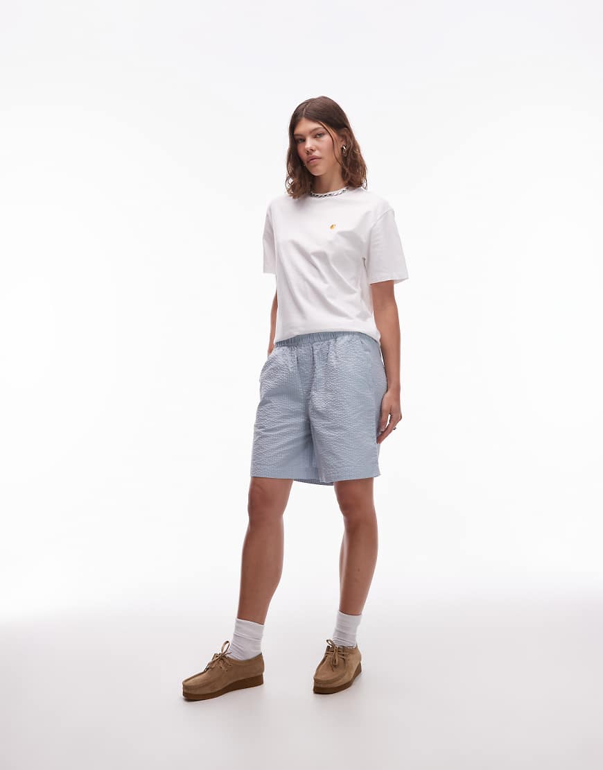 Toland seersucker regular fit short co-ord in blue