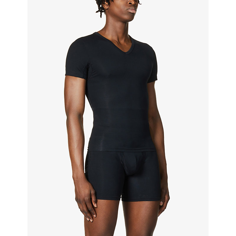 Mens Black Sculpt V-neck Stretch-cotton T-shirt 