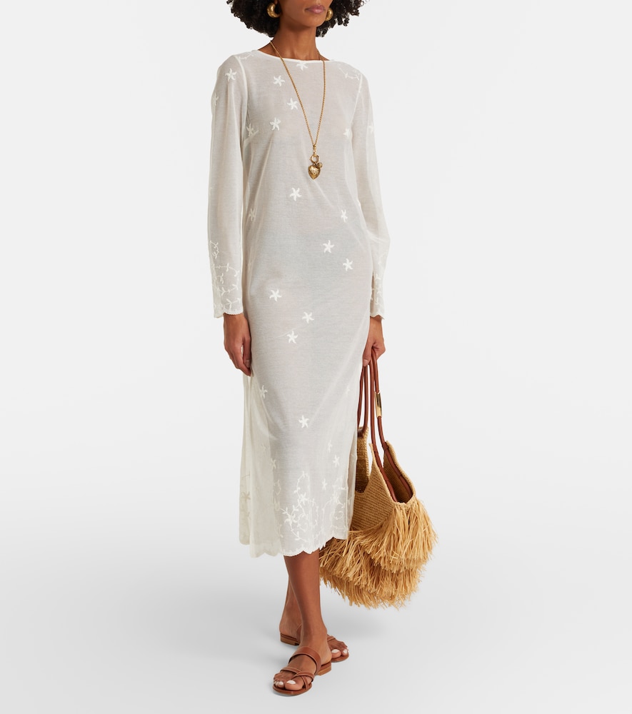 Cove embroidered sheer cotton tulle kaftan