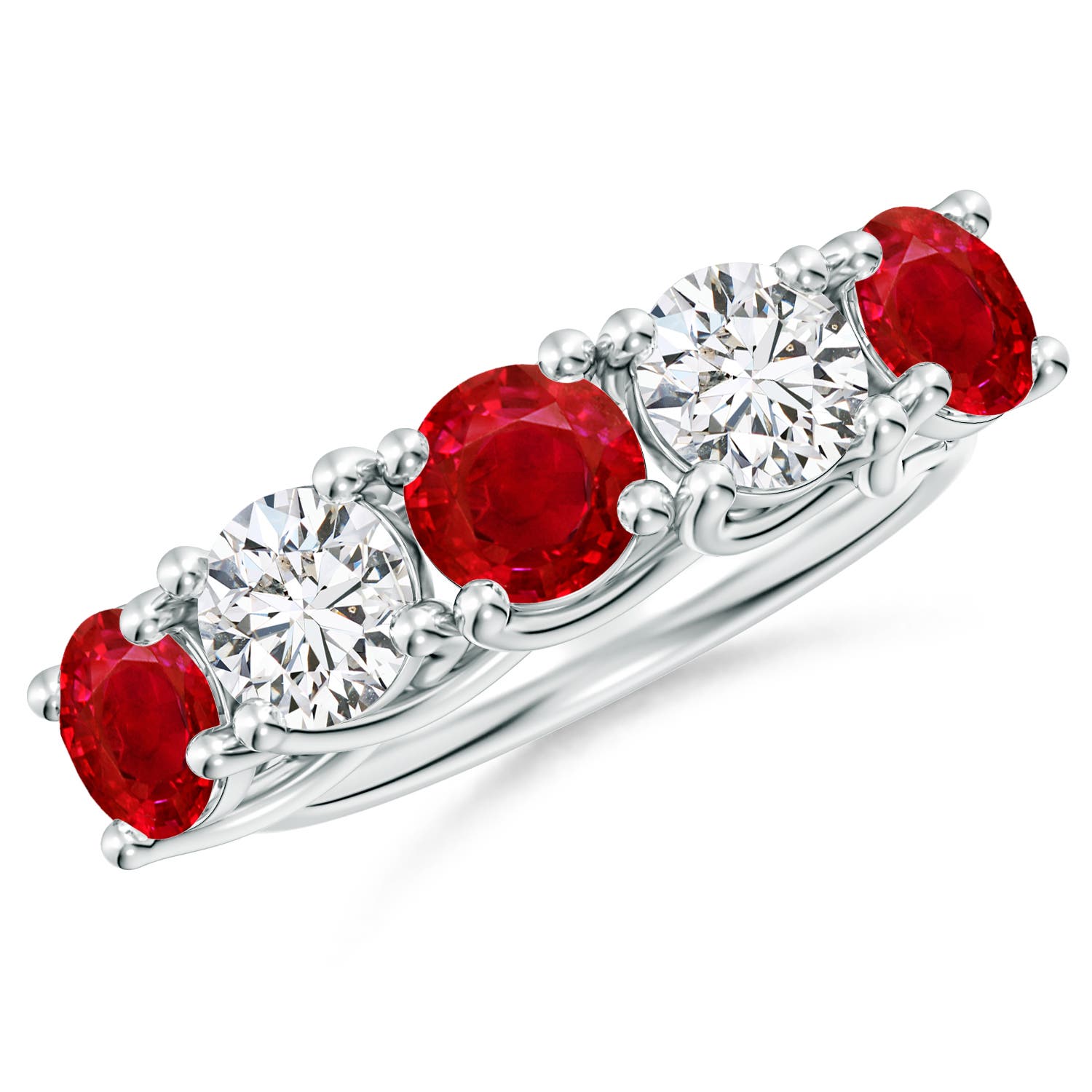 Angara 2.25 Carats Half Eternity Five Stone Ruby and Diamond Wedding Band in 18K White Gold