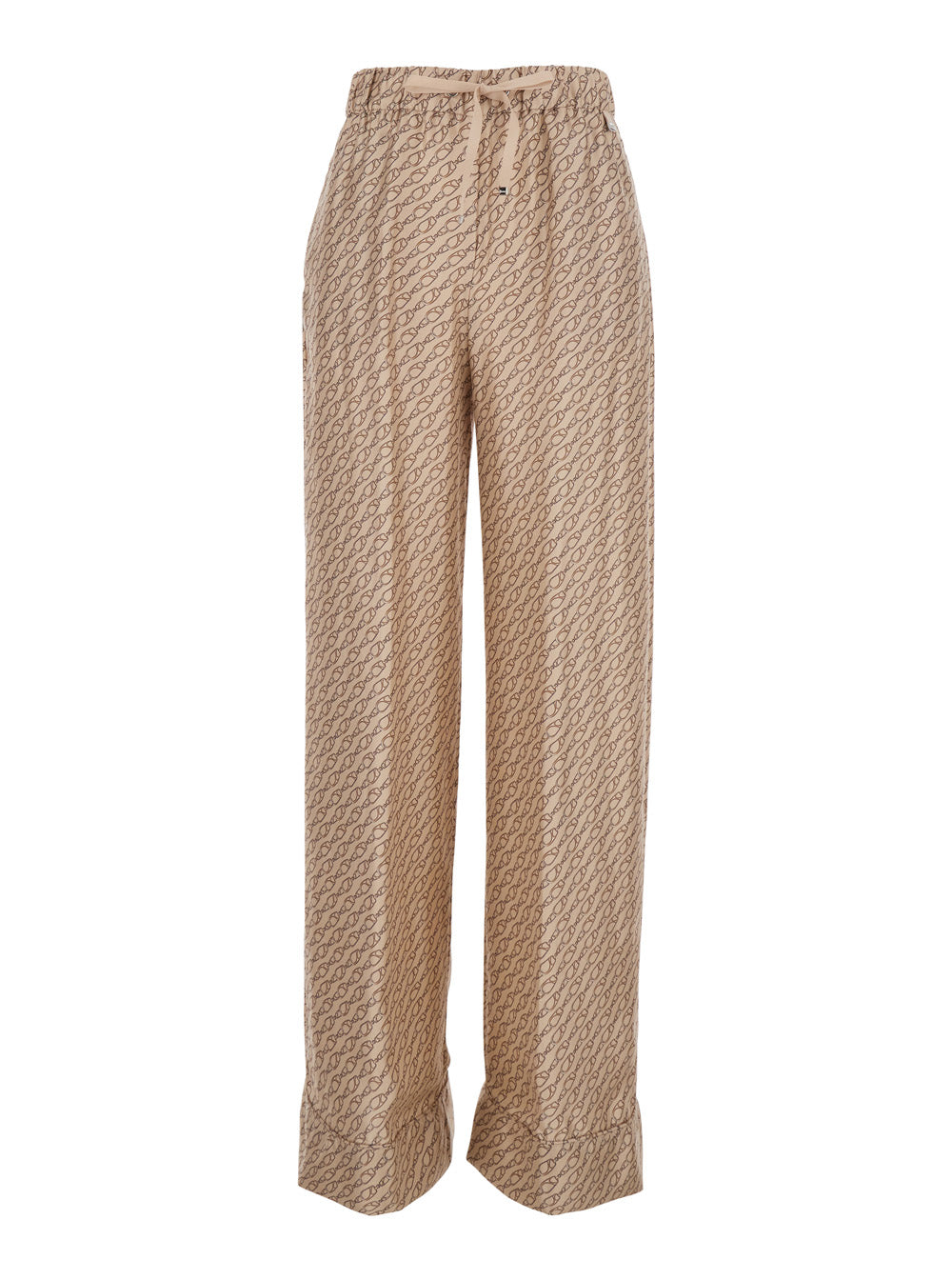 Silk All-Over Print Trousers — Beige