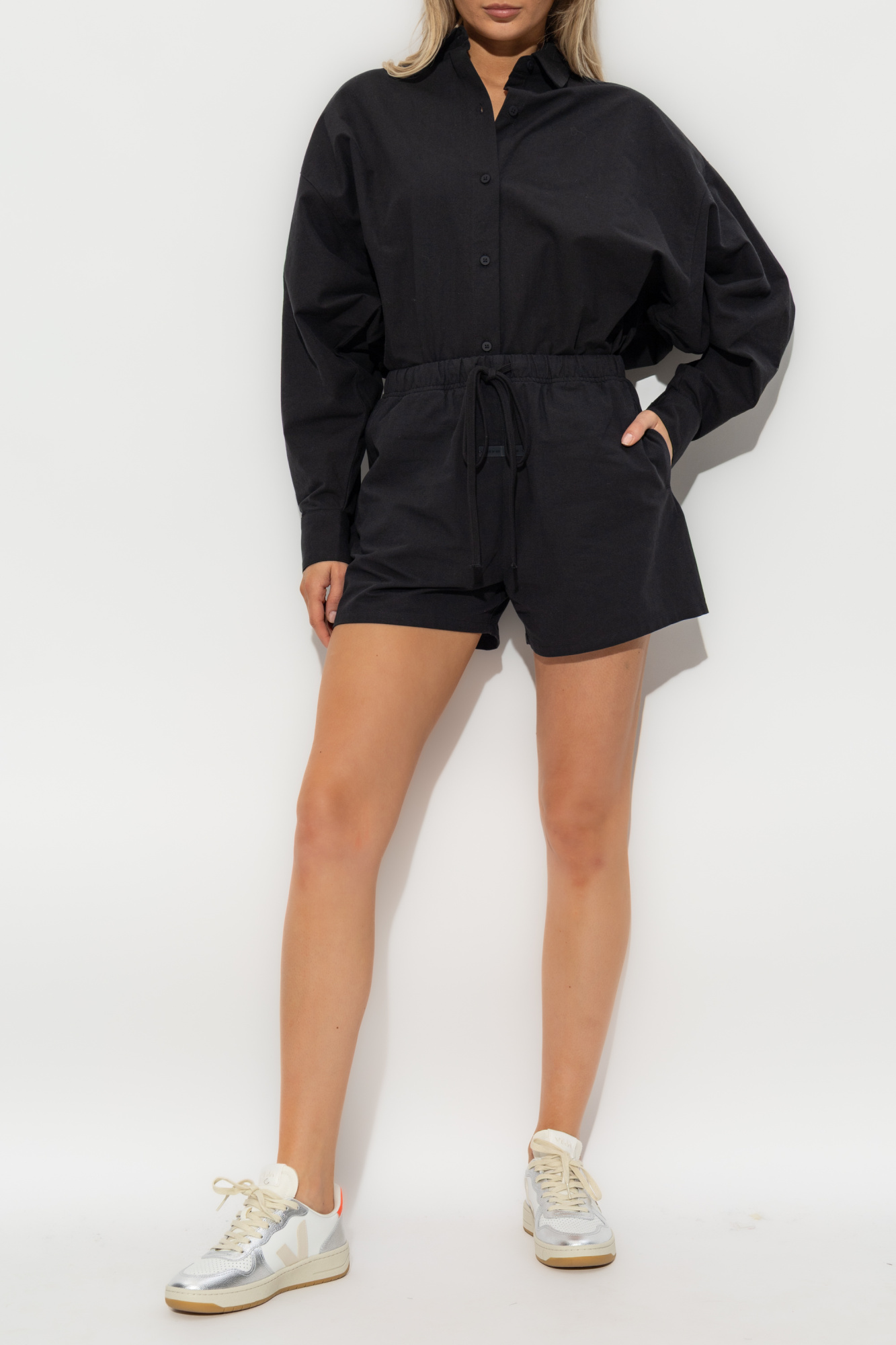 Cotton Shorts With Logo Patch, Women's, Black