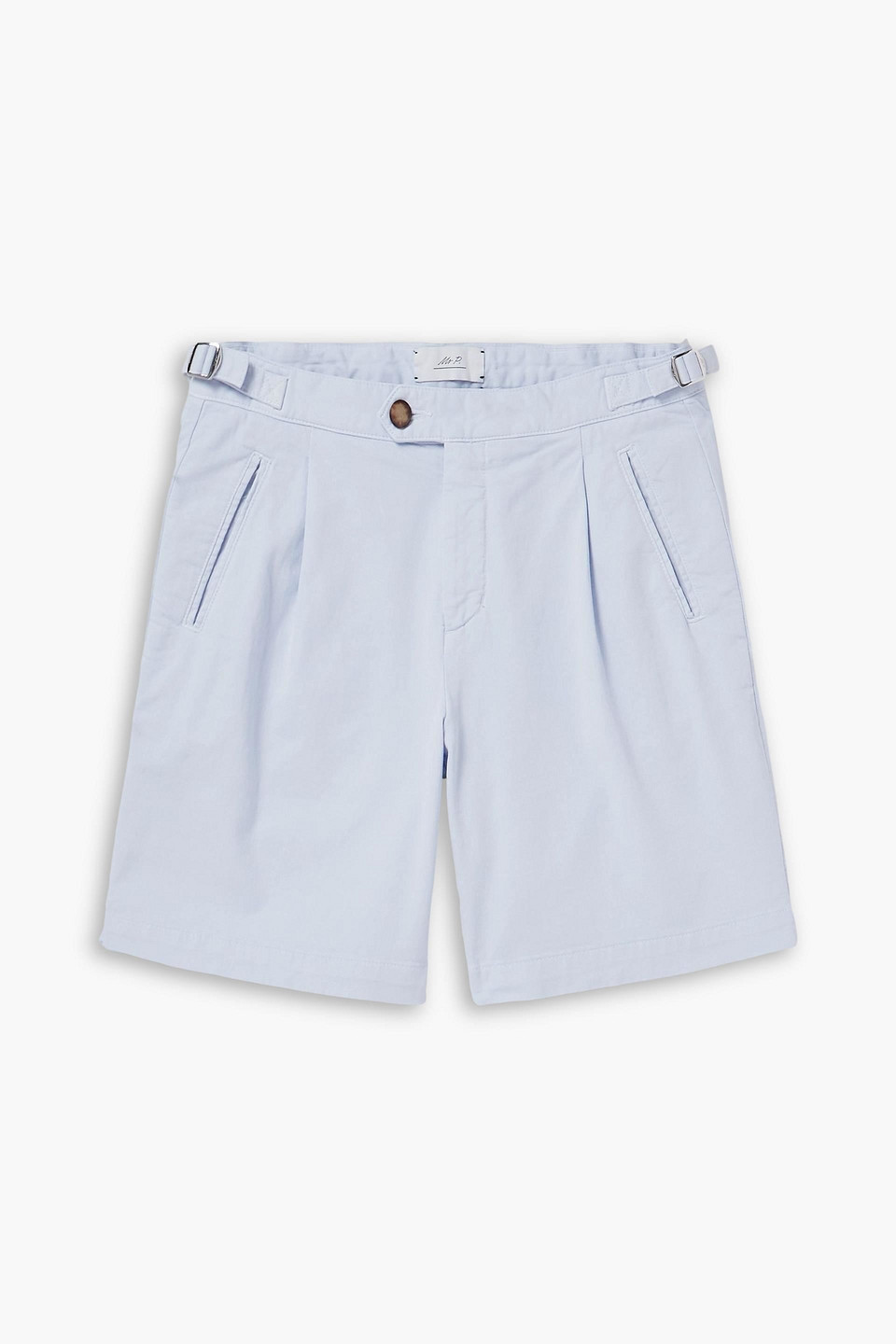 Wide-leg pleated cotton-blend twill shorts - Blue - 34