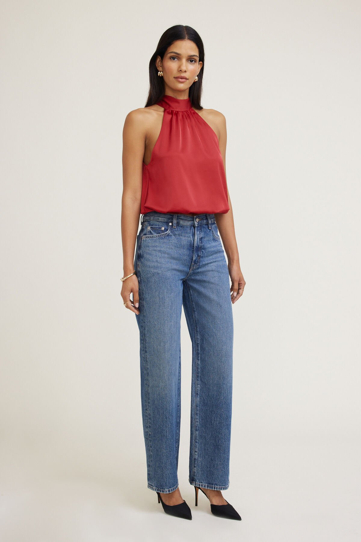 Bubble Satin Halter Blouse