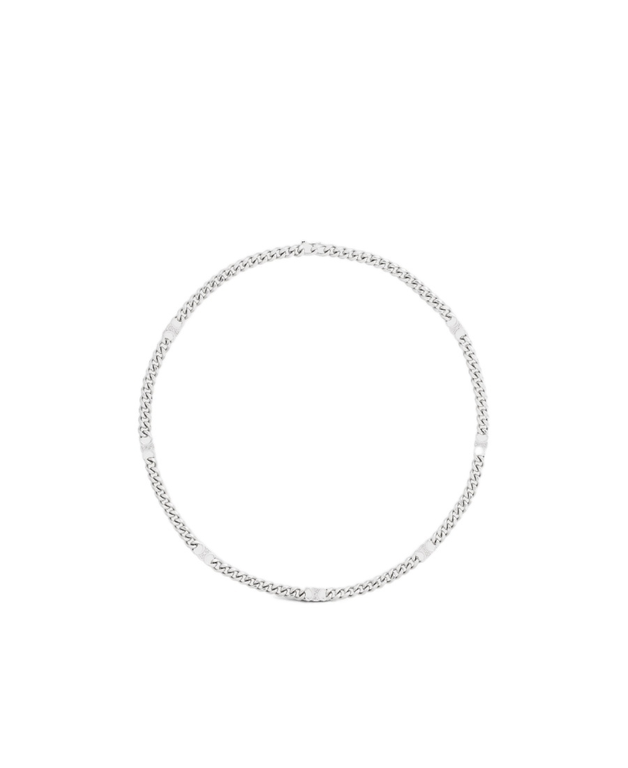 Triomphe Small Gourmette Necklace in Brass with Rhodium Finish