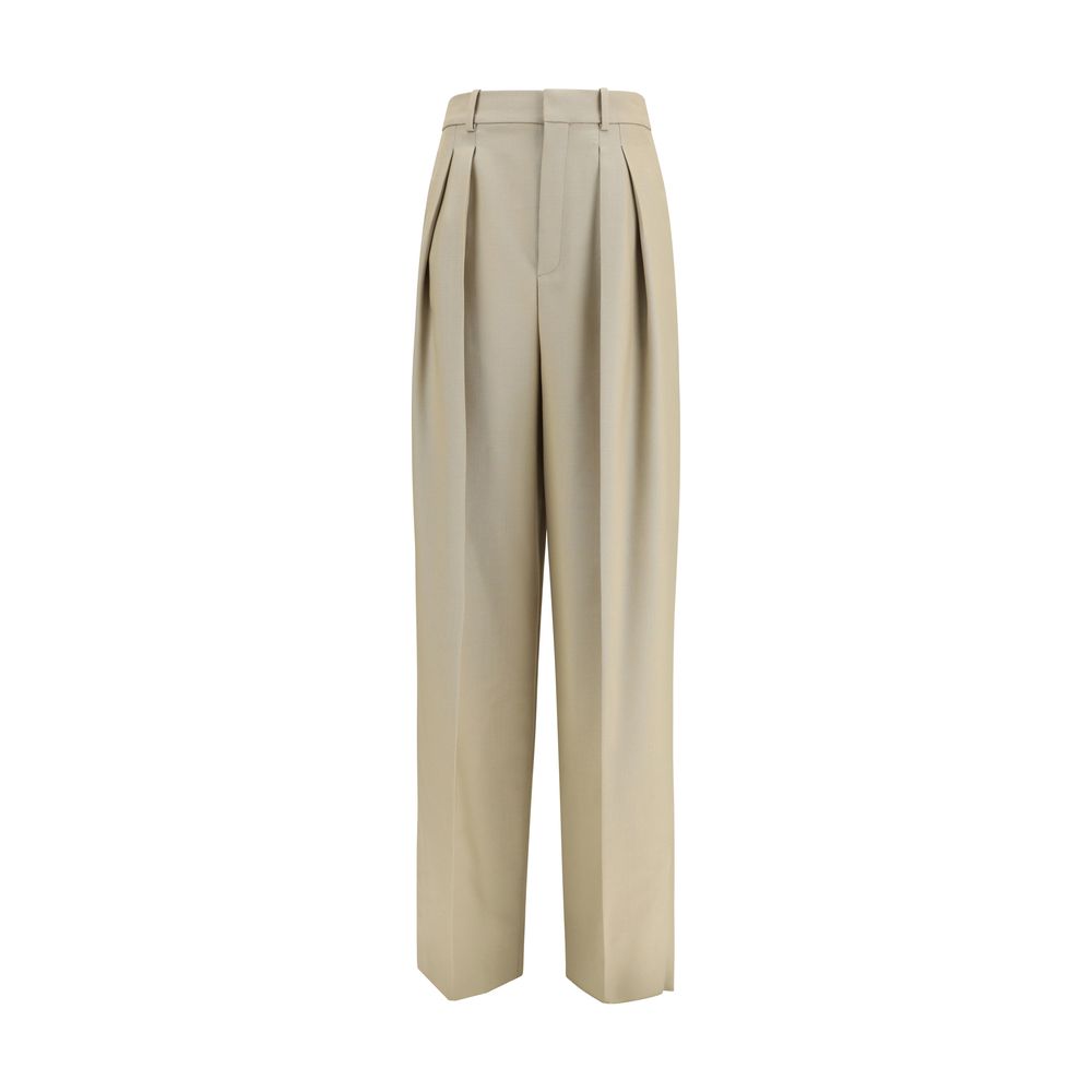 Pleated Wool Trousers — Beige