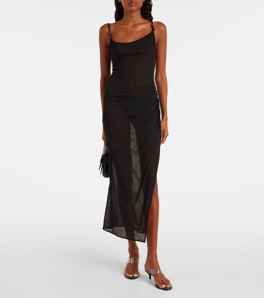 Asymmetrical sheer maxi dress