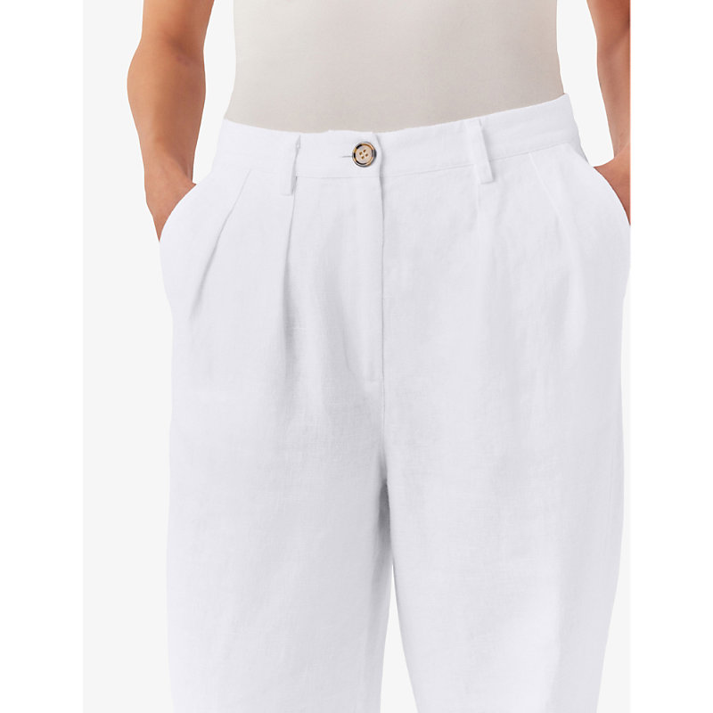 Womens White Two Pleat Wide-leg Linen Trousers