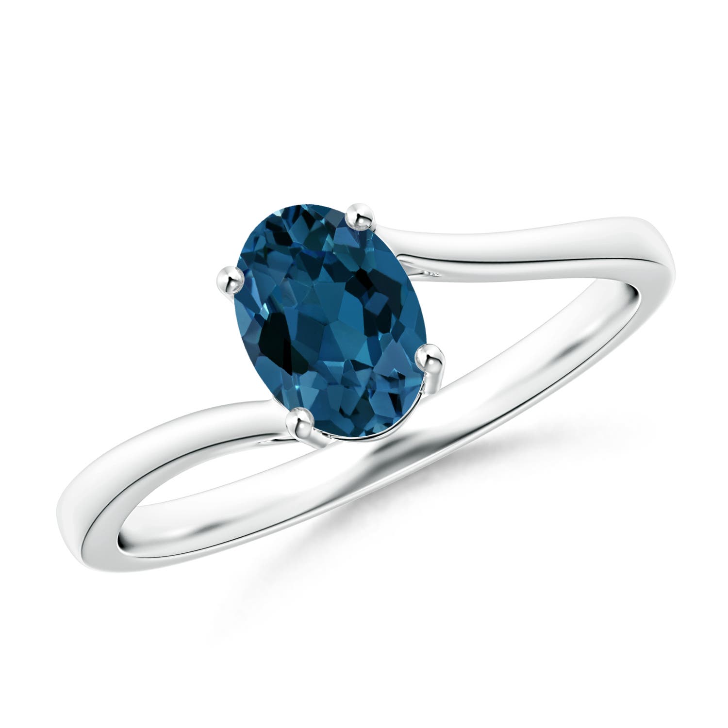 Angara 0.95 Carat Prong Set Oval London Blue Topaz Solitaire Bypass Ring in Platinum