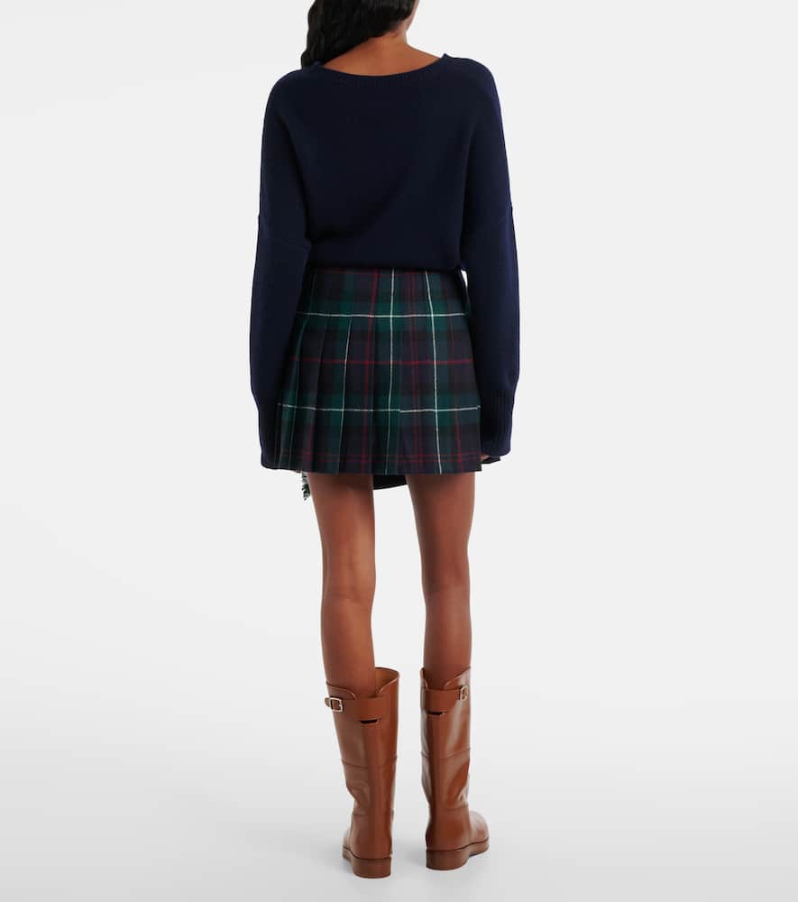 Plaid pleated wool twill wrap Skirt
