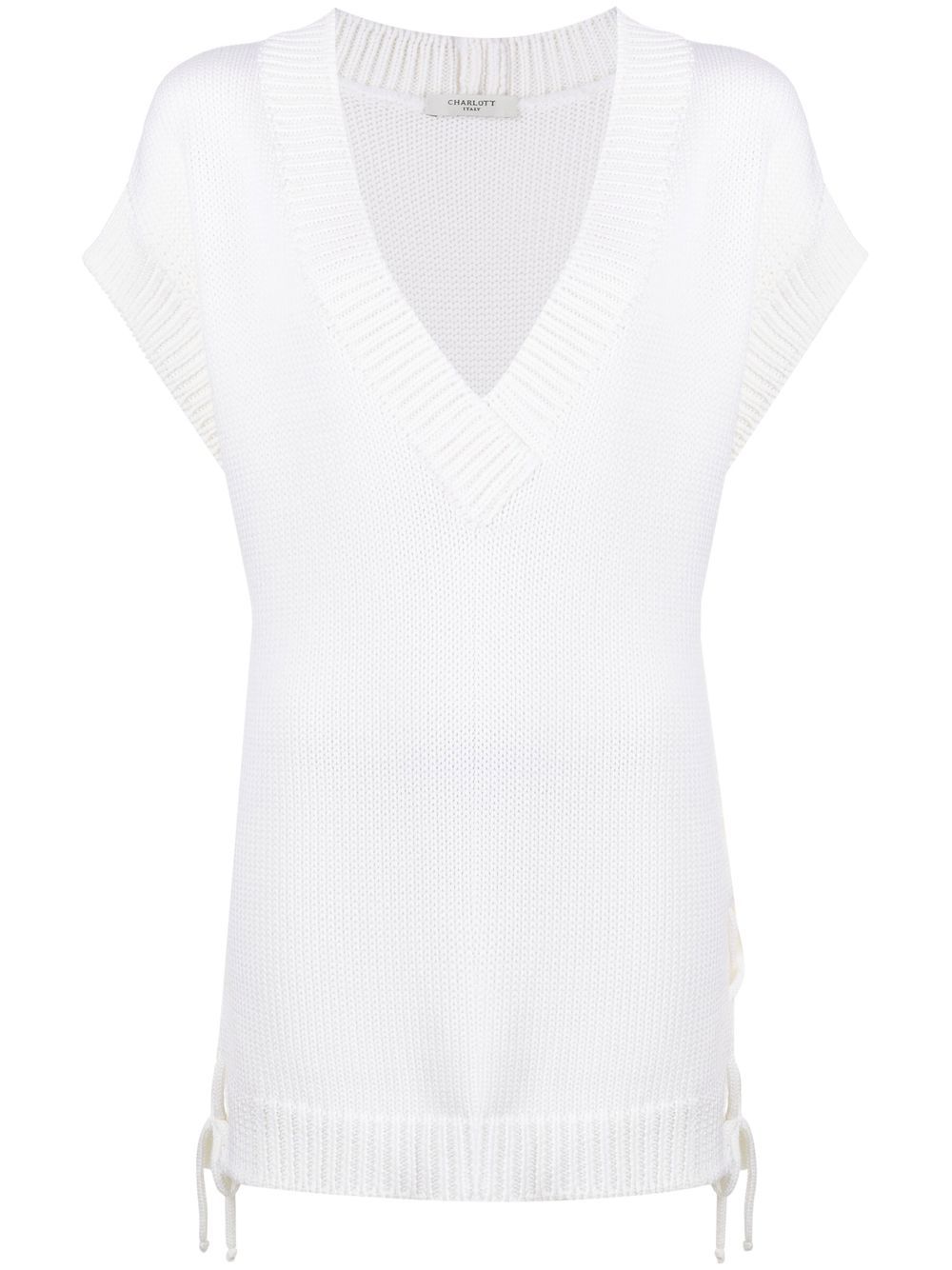 Ribbed-knit V-neck top - White