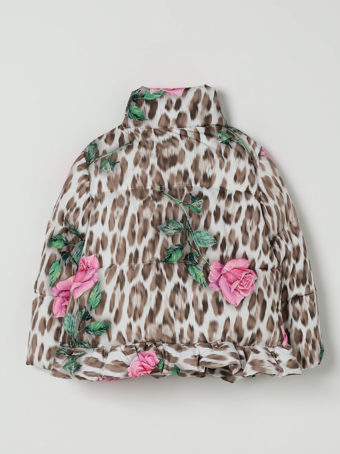 Floral leopard-print puffer jacket - Brown