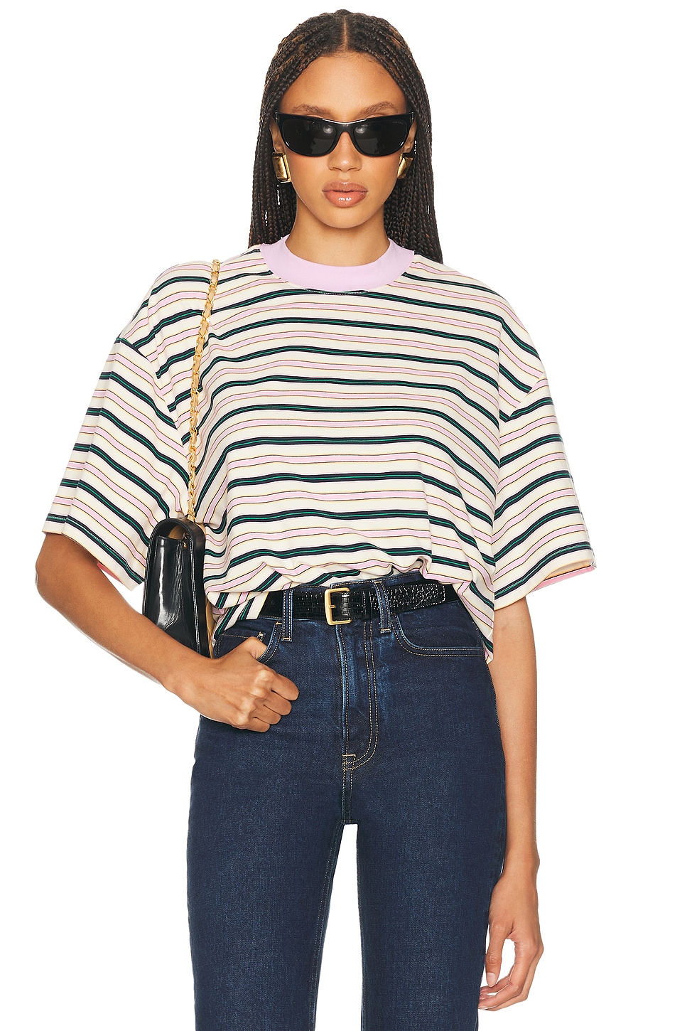 Helsa The Boxy Tee in Stripe in Pink