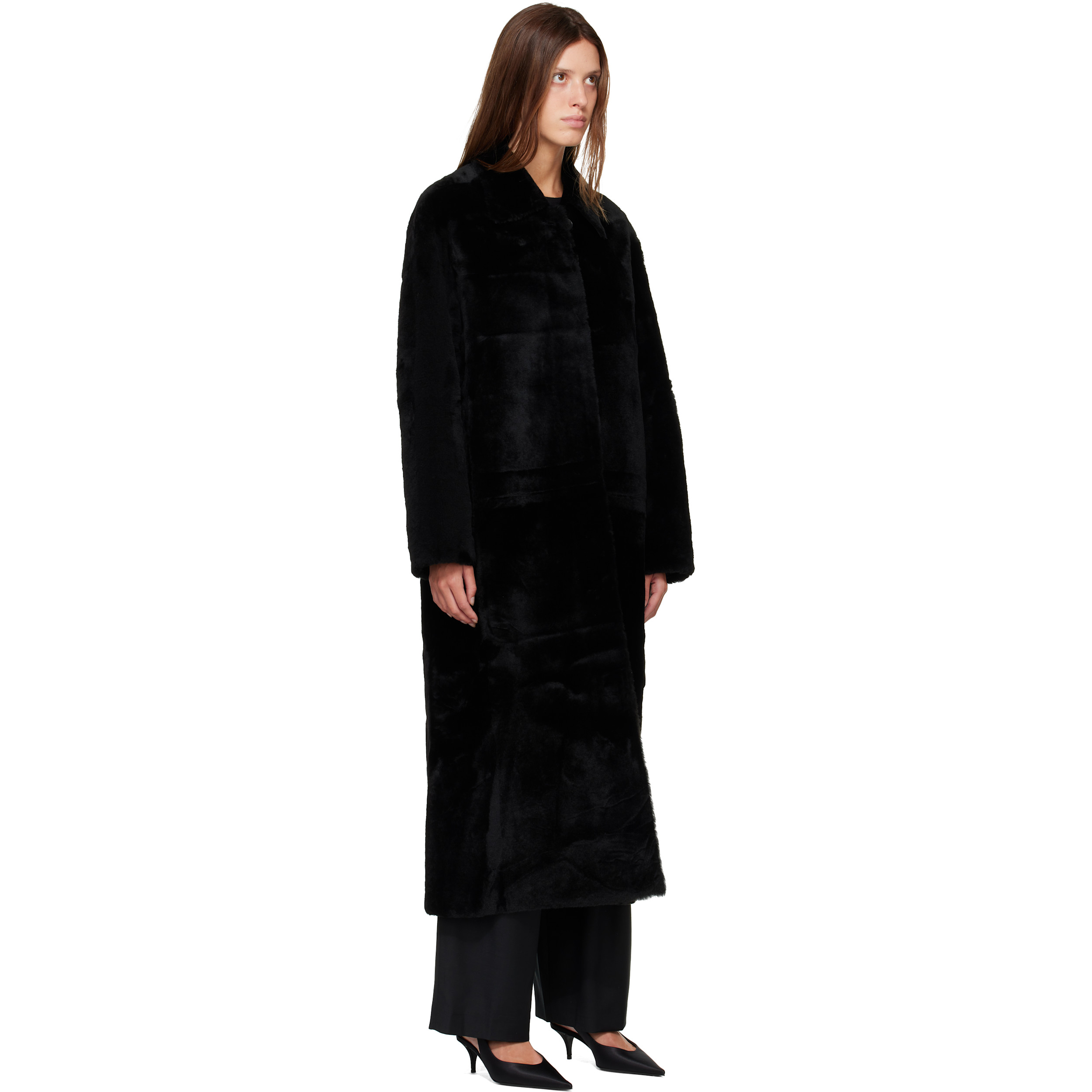 Black Naca Relaxed Fit Shearling Coat
