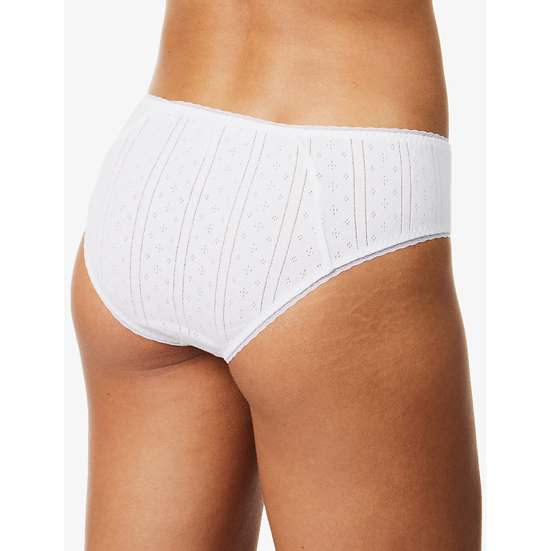 Womens 001 White The Cosy Pointelle-pattern Organic-cotton Briefs