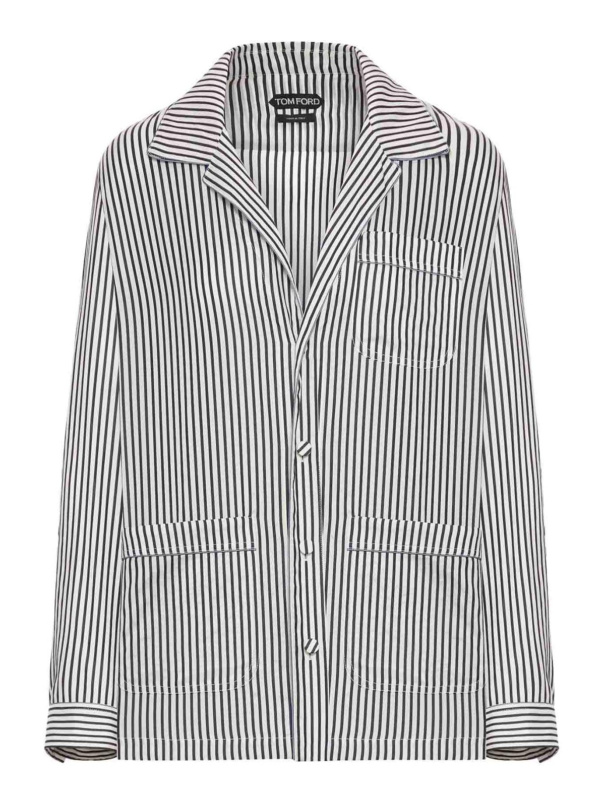Tom Ford - striped silk pajama shirt piping logo