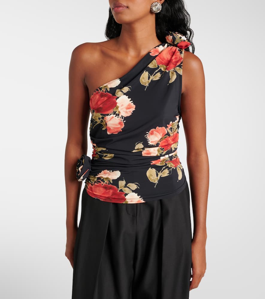 Floral ruched one-shoulder top