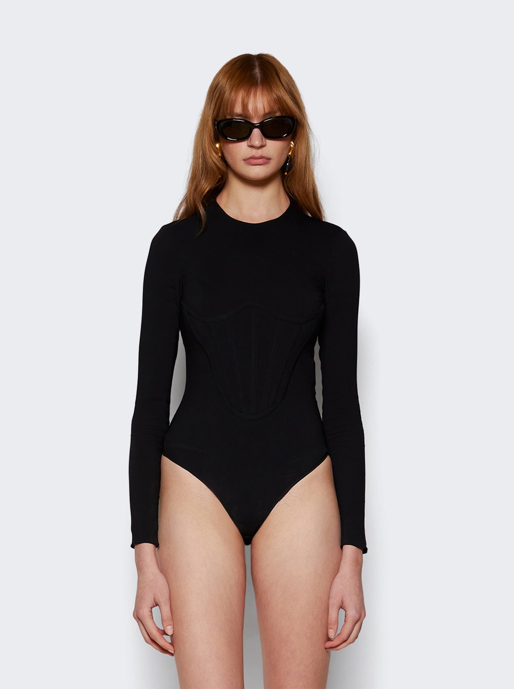 Boned crepe bodysuit - Black