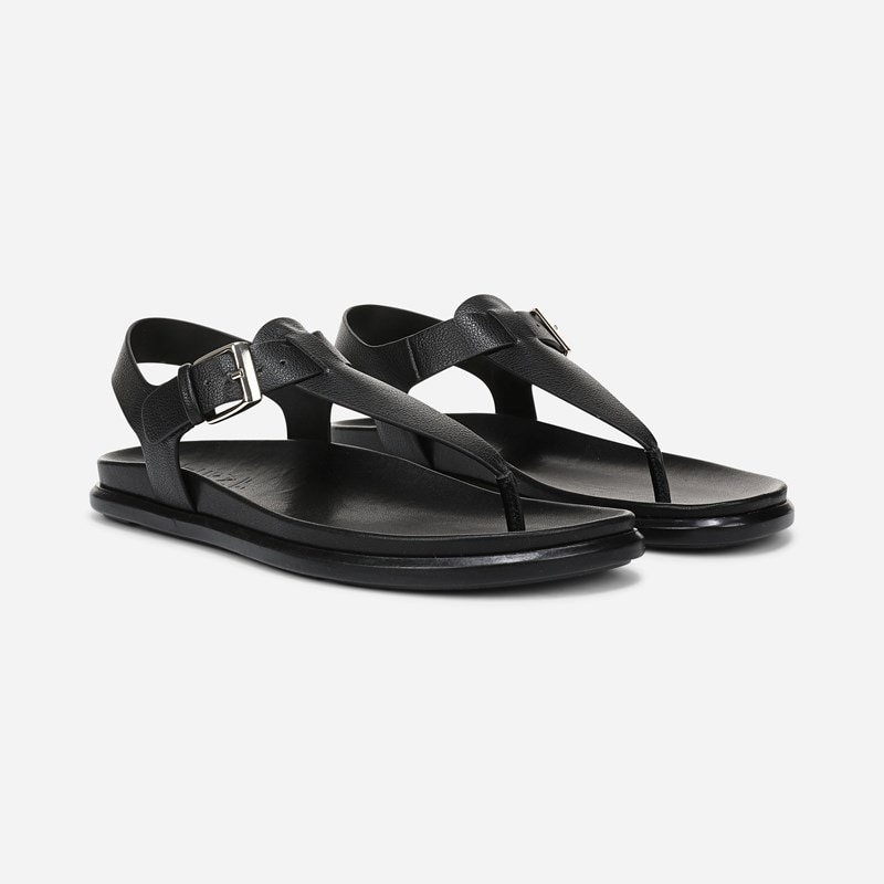 Fab Sandals, Black Faux Leather Suede