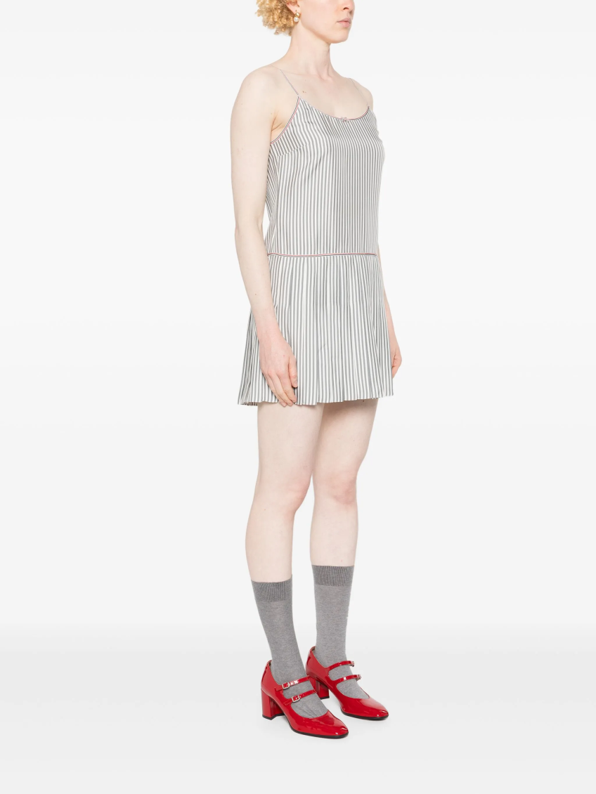 Grey Striped Pleated Minidress