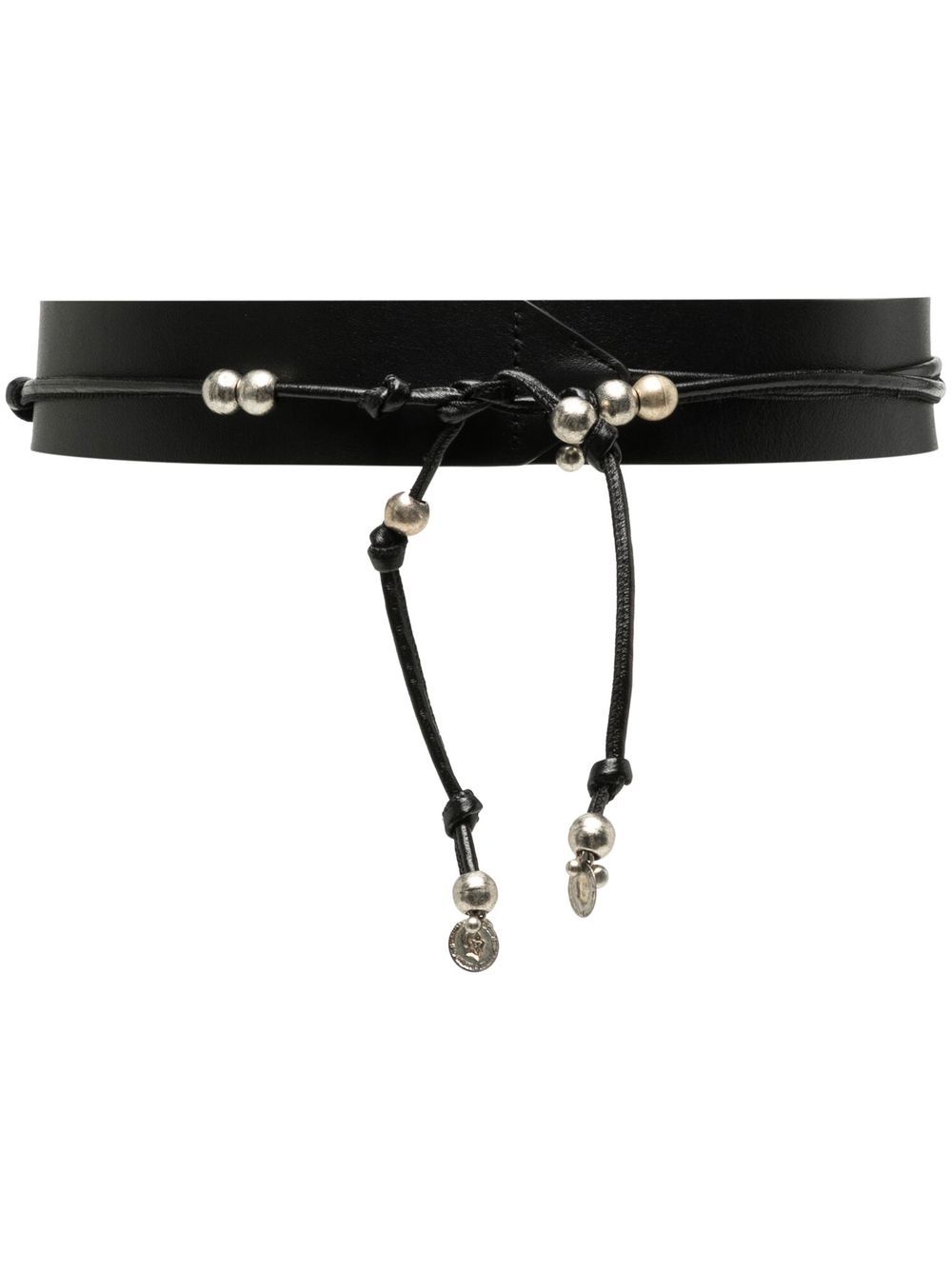 Tie-fastening leather belt - Black