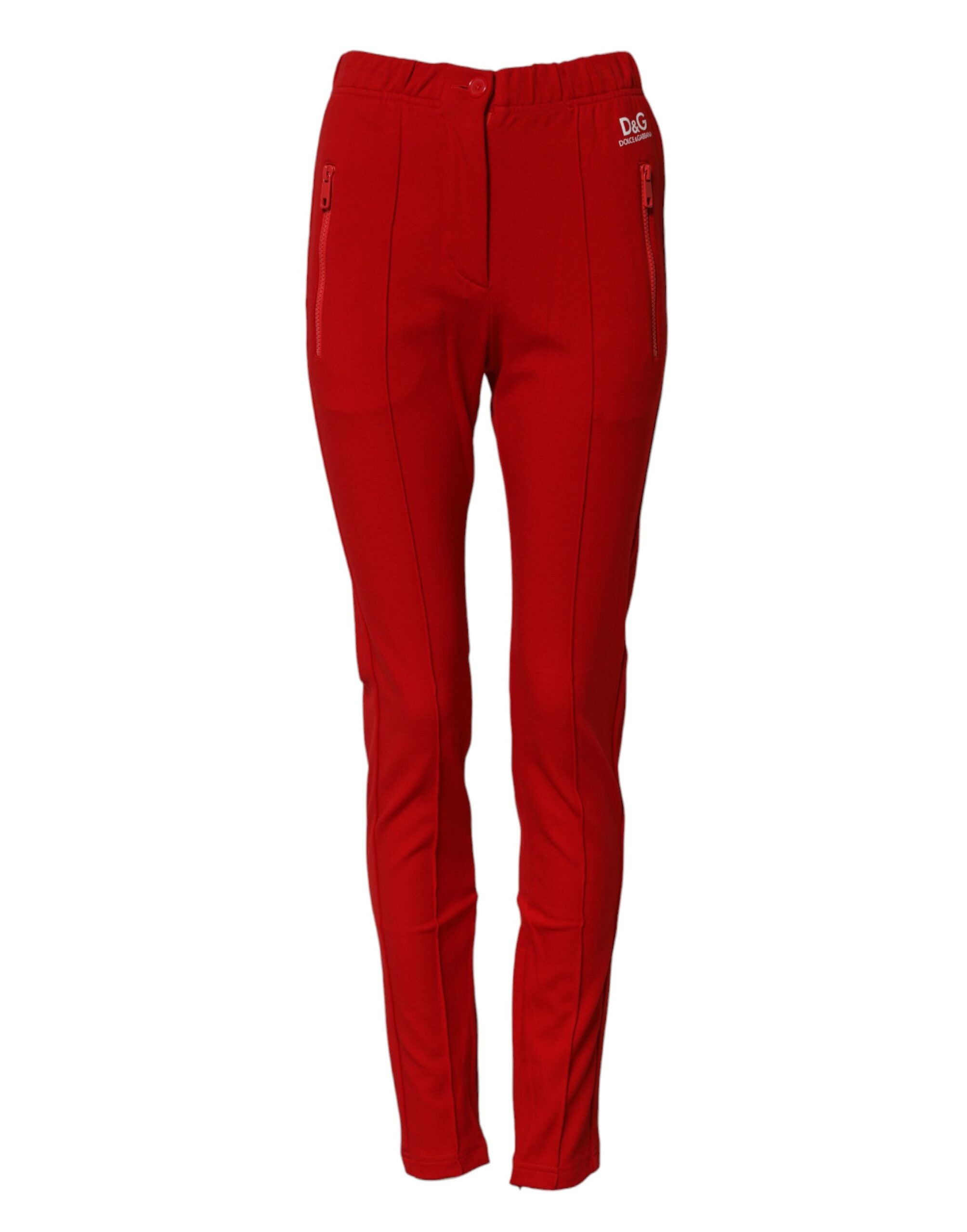 Viscose-blend Slim Fit Trousers — Red