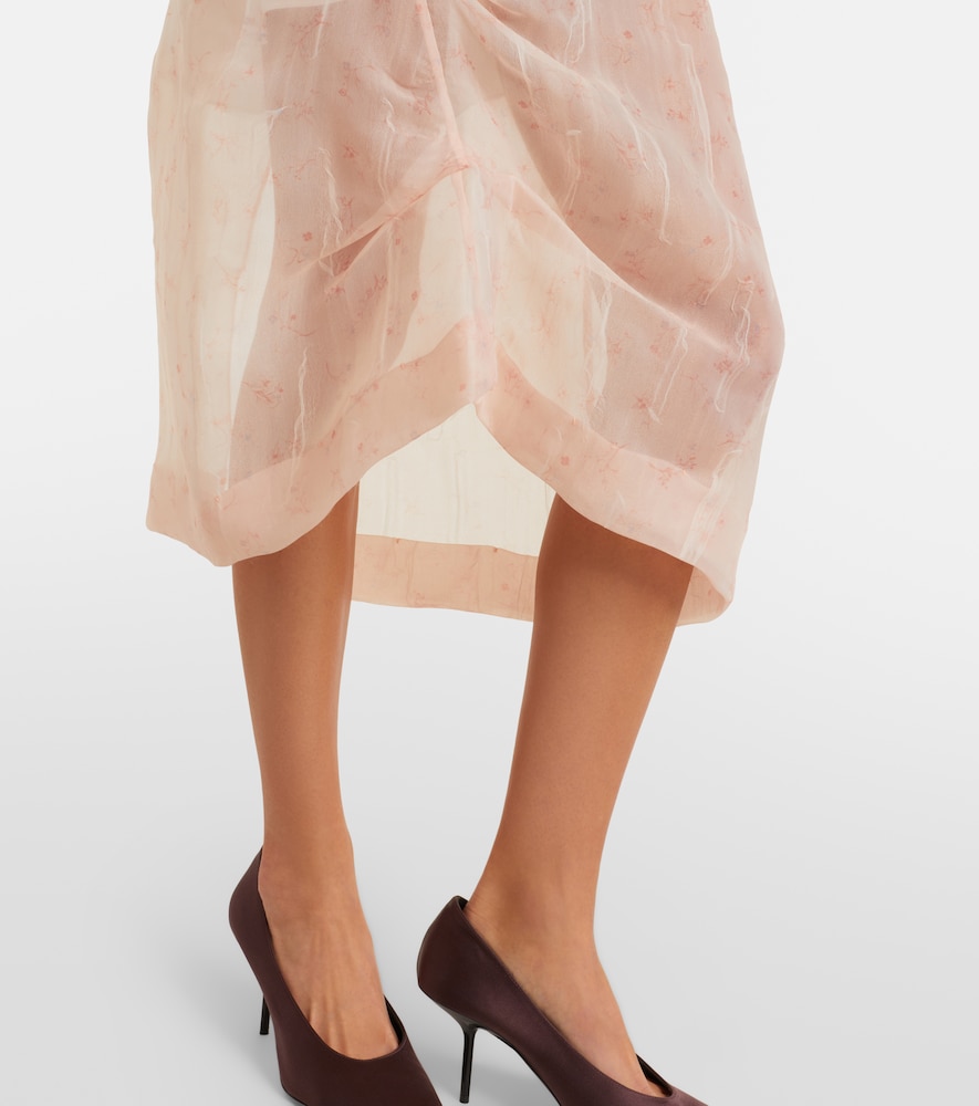 Asymmetric ruched organza midi dress