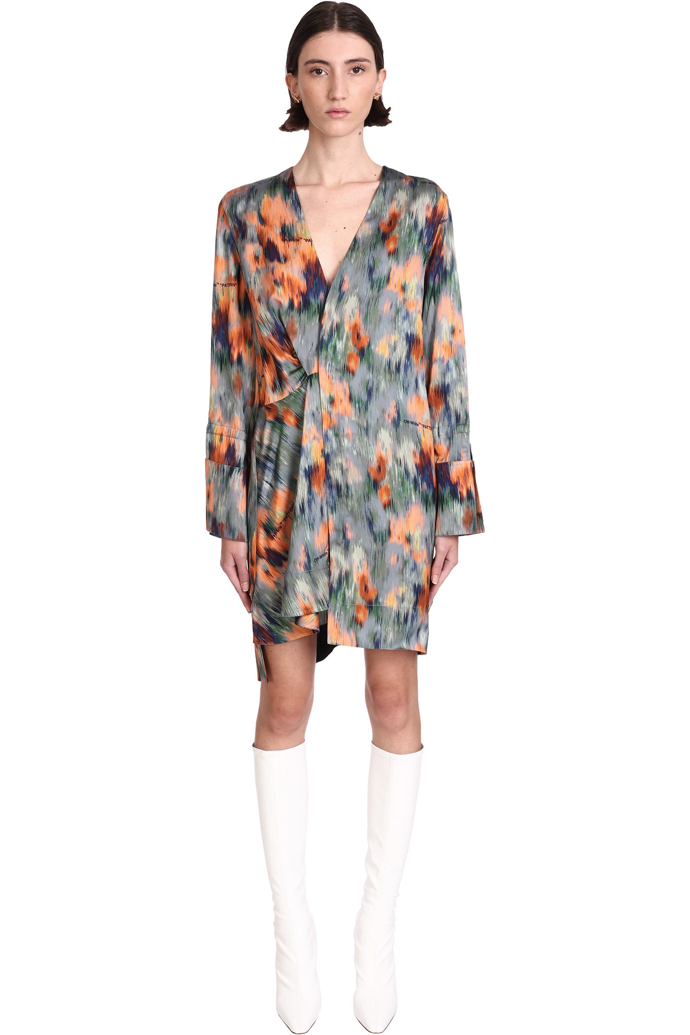 Abstract-print draped dress - Orange