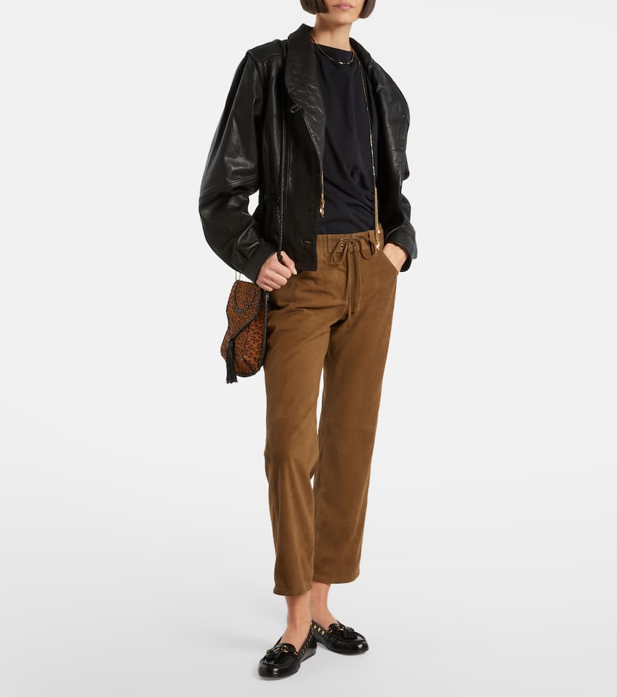 Suede straight-leg pants
