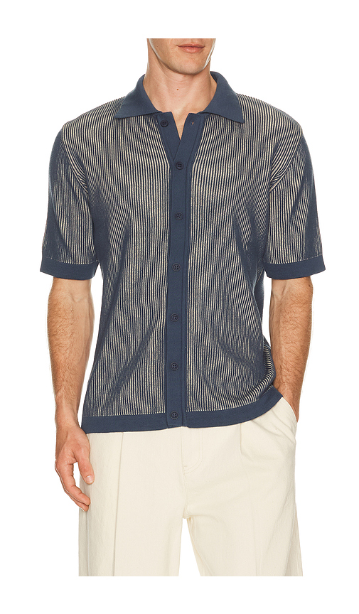 Far Afield Velzy Knitted Shirt in Blue. S. Also in L, M, XL/1X