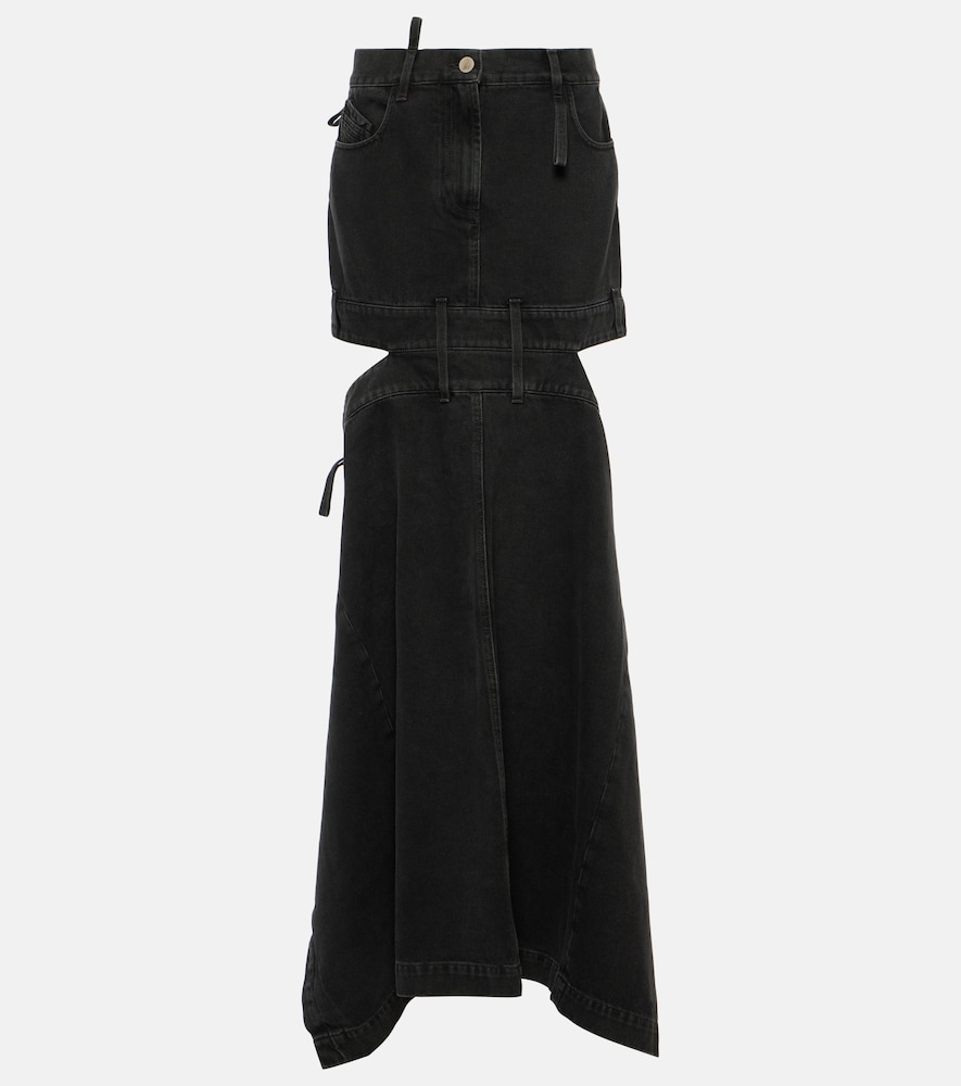 Deconstructed denim maxi skirt