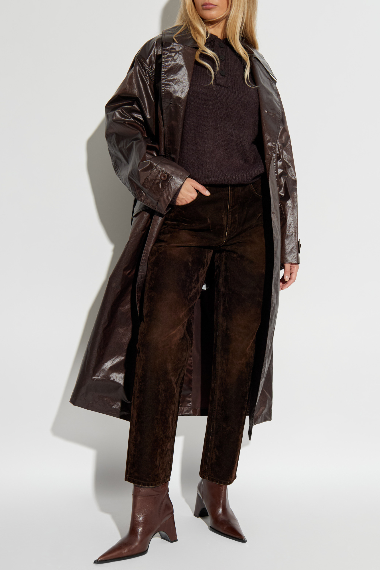 Jeans With A Velvet Finish, Women's, Brown