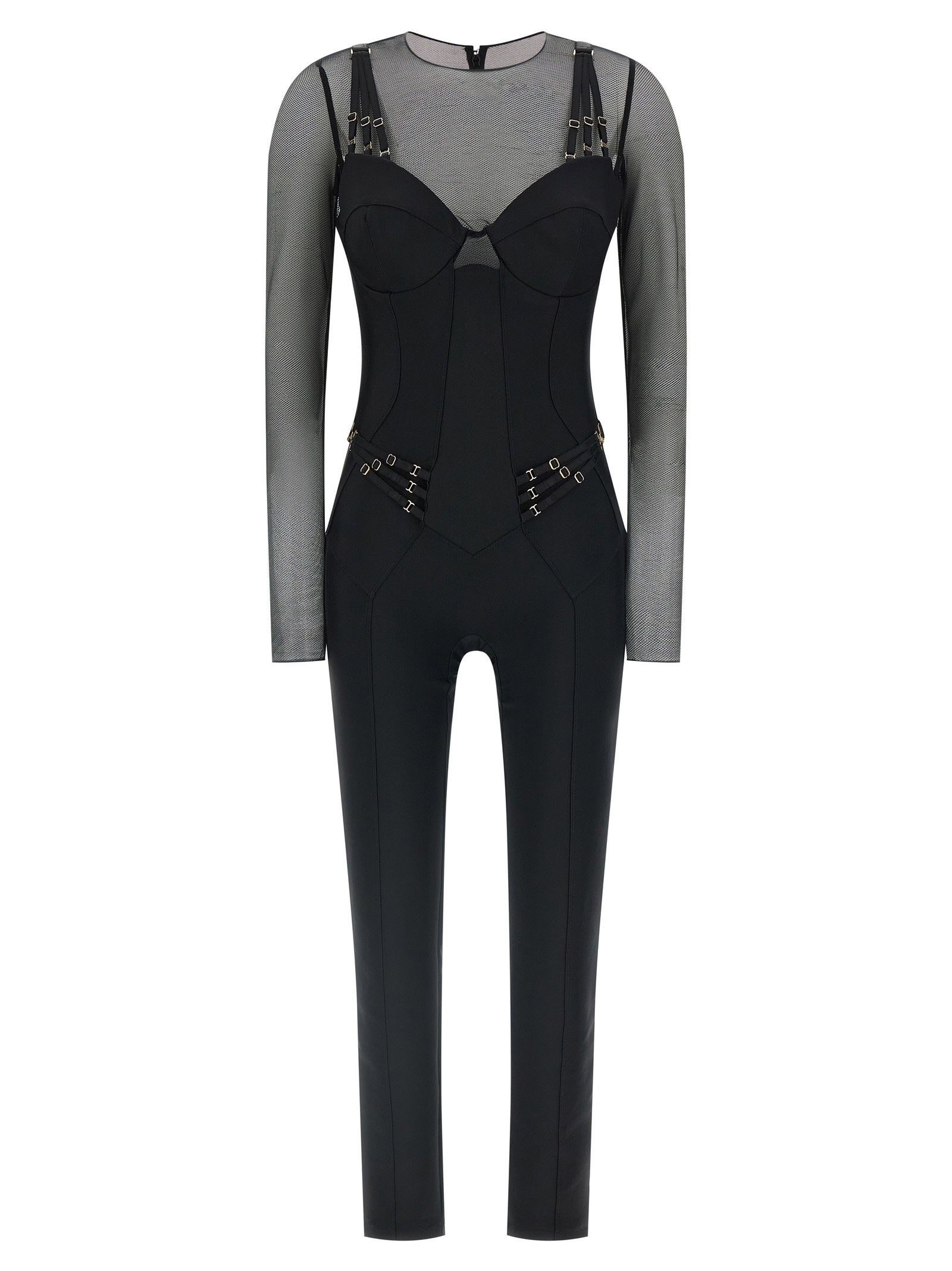 Tulle and Jersey Jumpsuit — Black