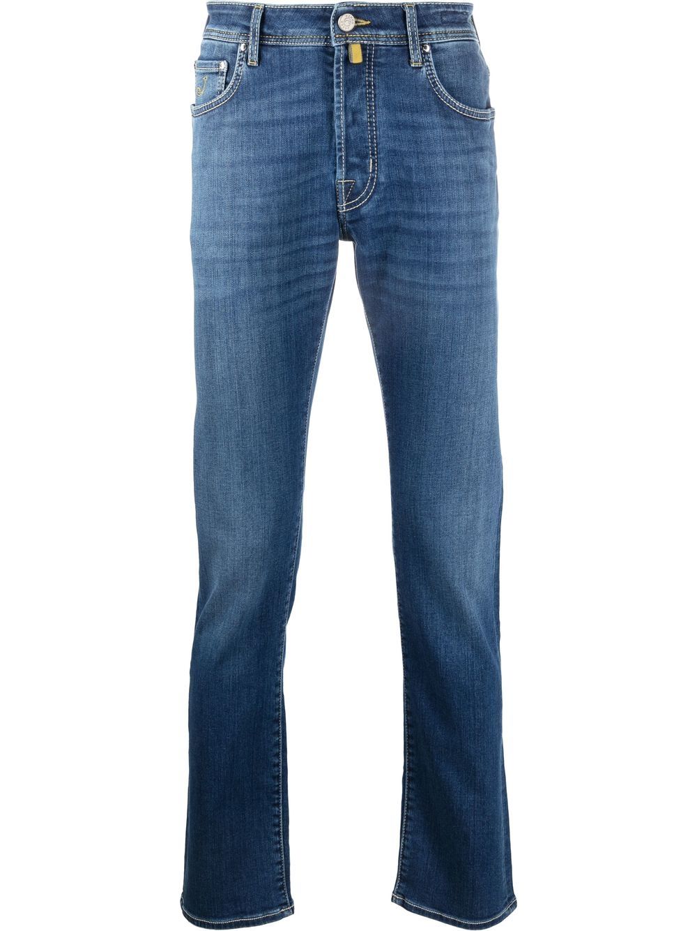Straight-leg contrast-stitch jeans - Blue