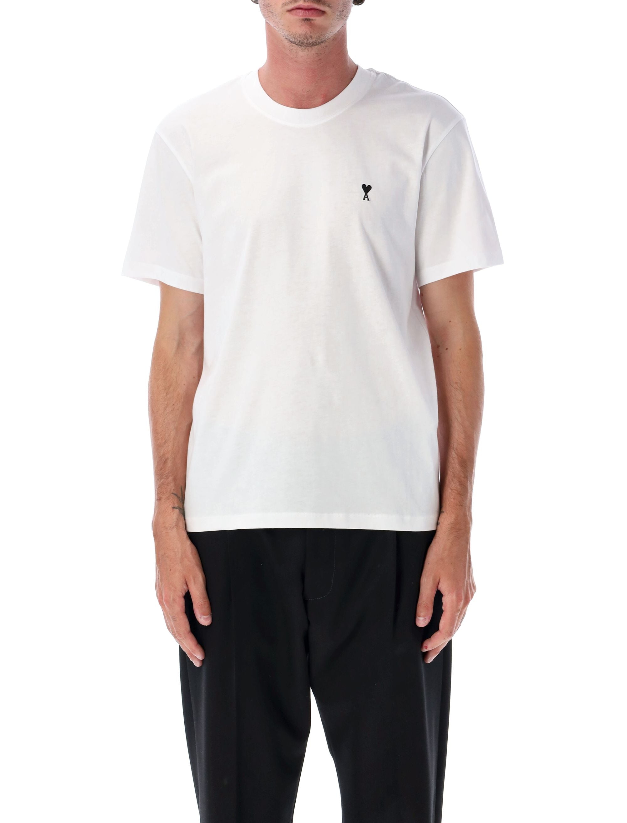 Mini Minimalist Cotton T-Shirt with Embroidered Heart Detail and Back "AMI"
