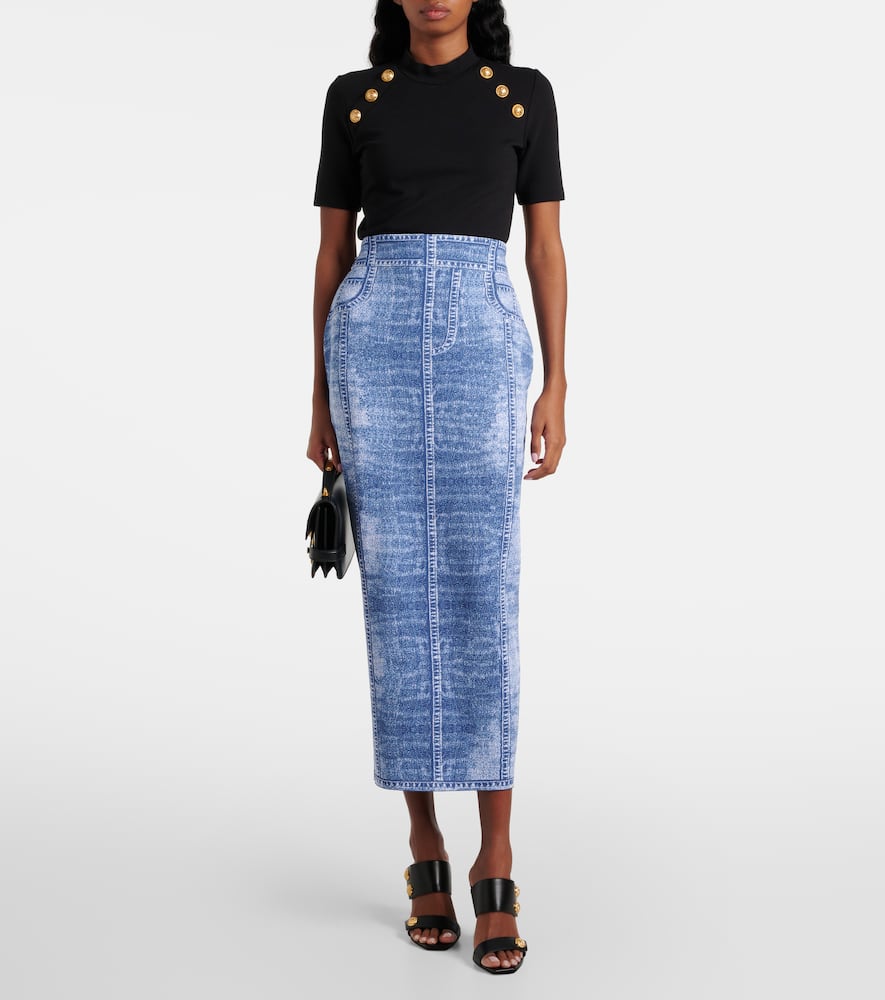 Trompe l'ail knitted midi skirt