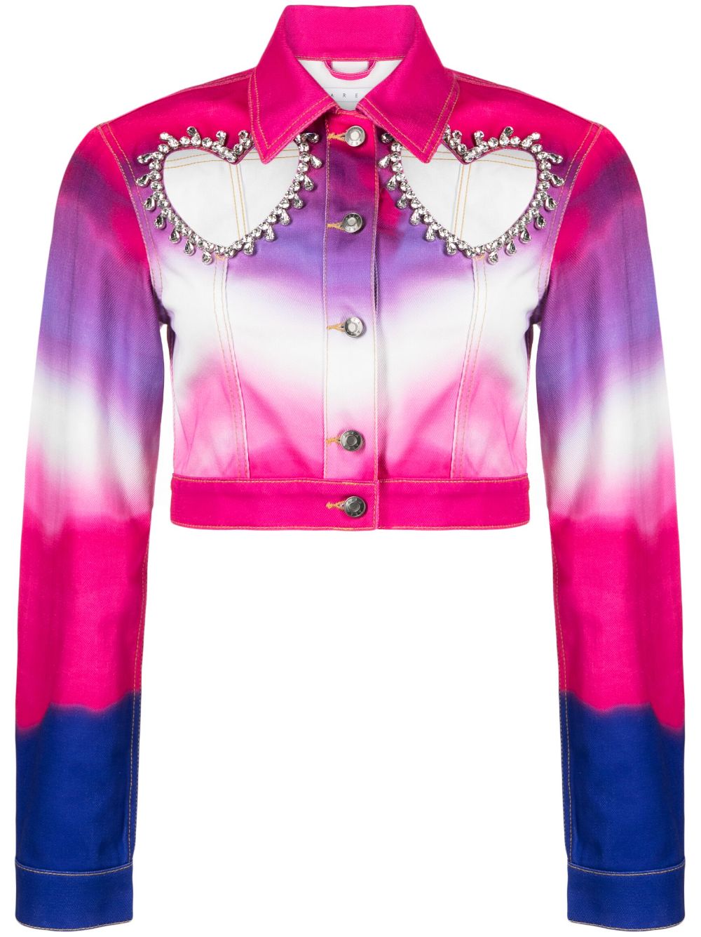 Heart cut-out cropped denim jacket - Pink