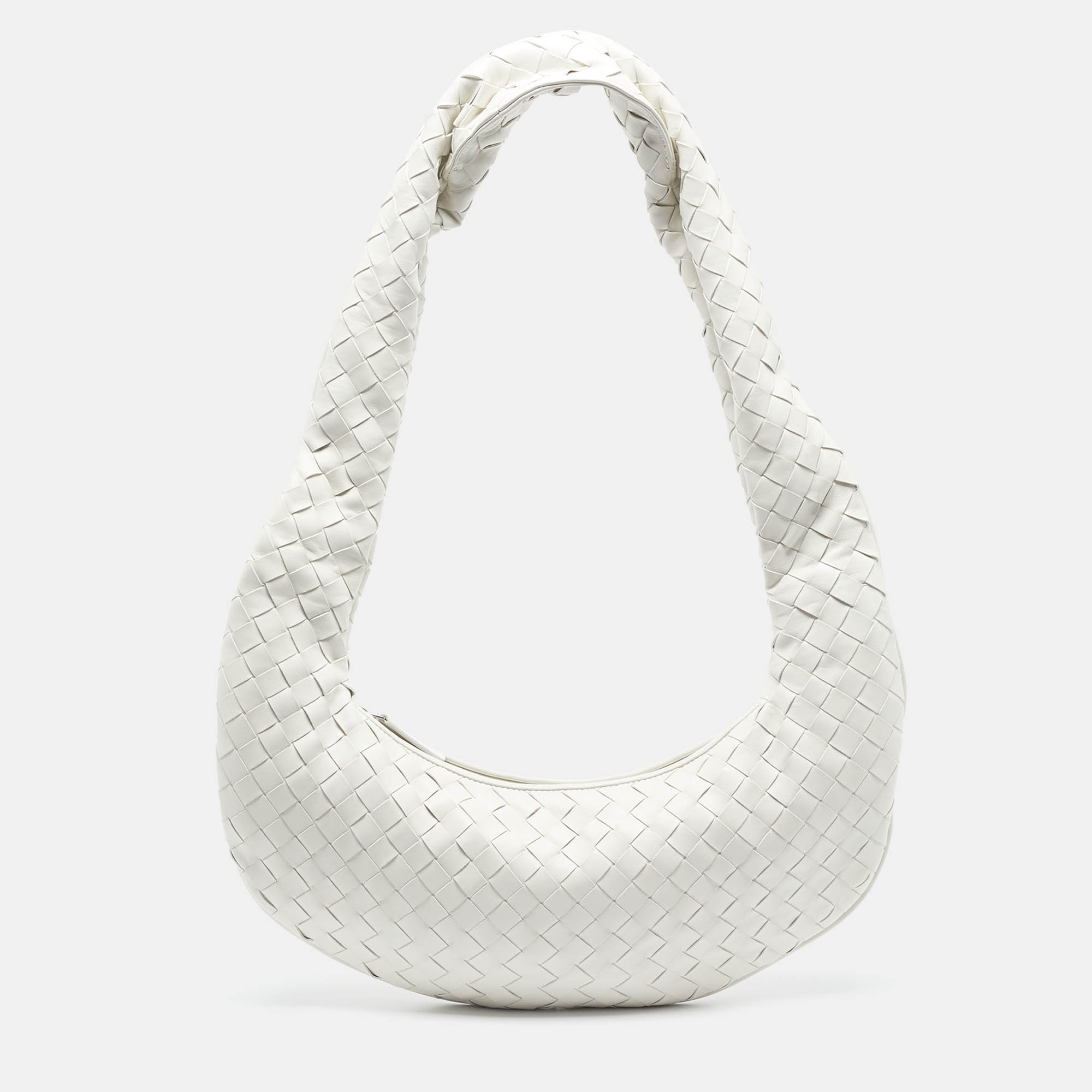 Bottega Veneta White Intrecciato Leather Hobo